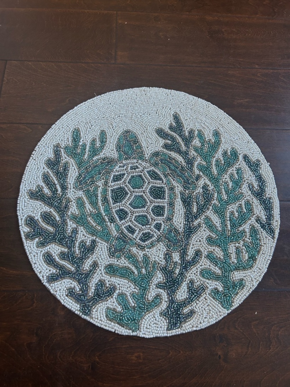 Sigrid Olsen Beaded Charger Placemat Coral Reef New Off White Blue Sea Turtle